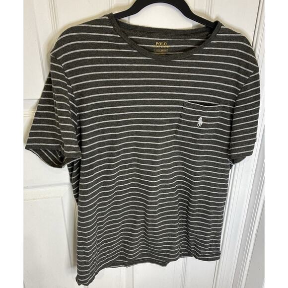 Ralph Lauren Other - Polo Ralph Lauren Mens L Gray Stripe Pocket Tee Pony Logo Preppy Casual